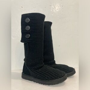 UGG Classic Cardy Black Knit Tall Boots Sz 10